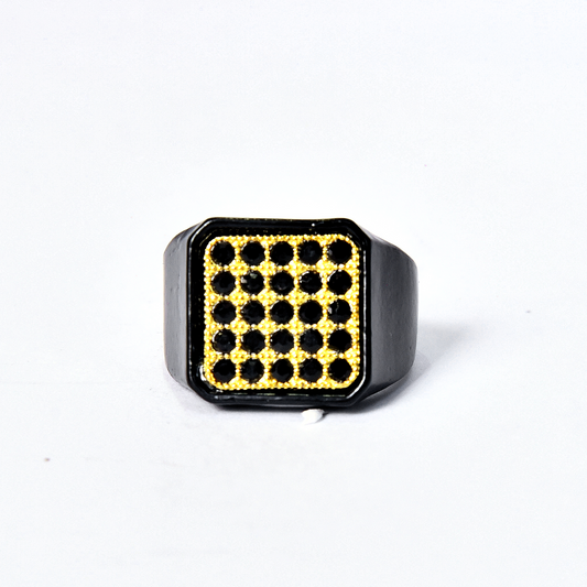 Men's Fashion 2025 Black Dimond Ring Gold-Black