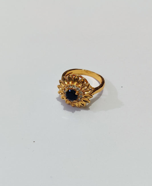 Women's Fashion 2025 Sunflower Shaped Black Diamond Wedding Ring Gold Plated