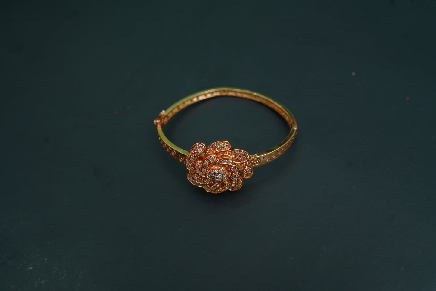 Rose copper combo Set plated with gold and zircons (Necklace, Earring Set, Ring, Bracelet)