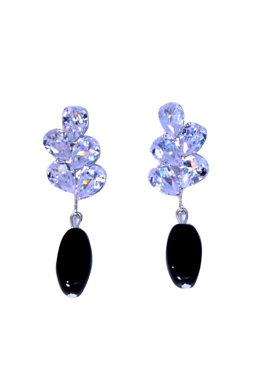 Black Glass and Crystal Drop Sensation Earrings